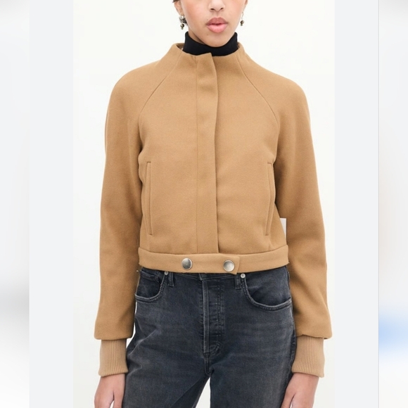 NWT Jason Wu Mock Neck Tan Crop Jacket Size Medium